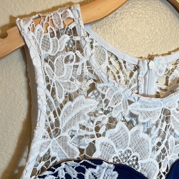 Venus Blue White Lace Sleeveless Dress - Picture 3 of 15